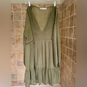 Zara Olive Green Long Sleeve Dress